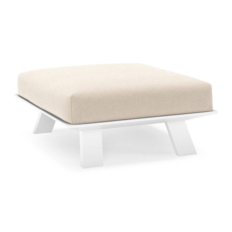 Pouf Cesano en aluminium blanc et coussin en all weather Sunbrella® luxe lopi antique