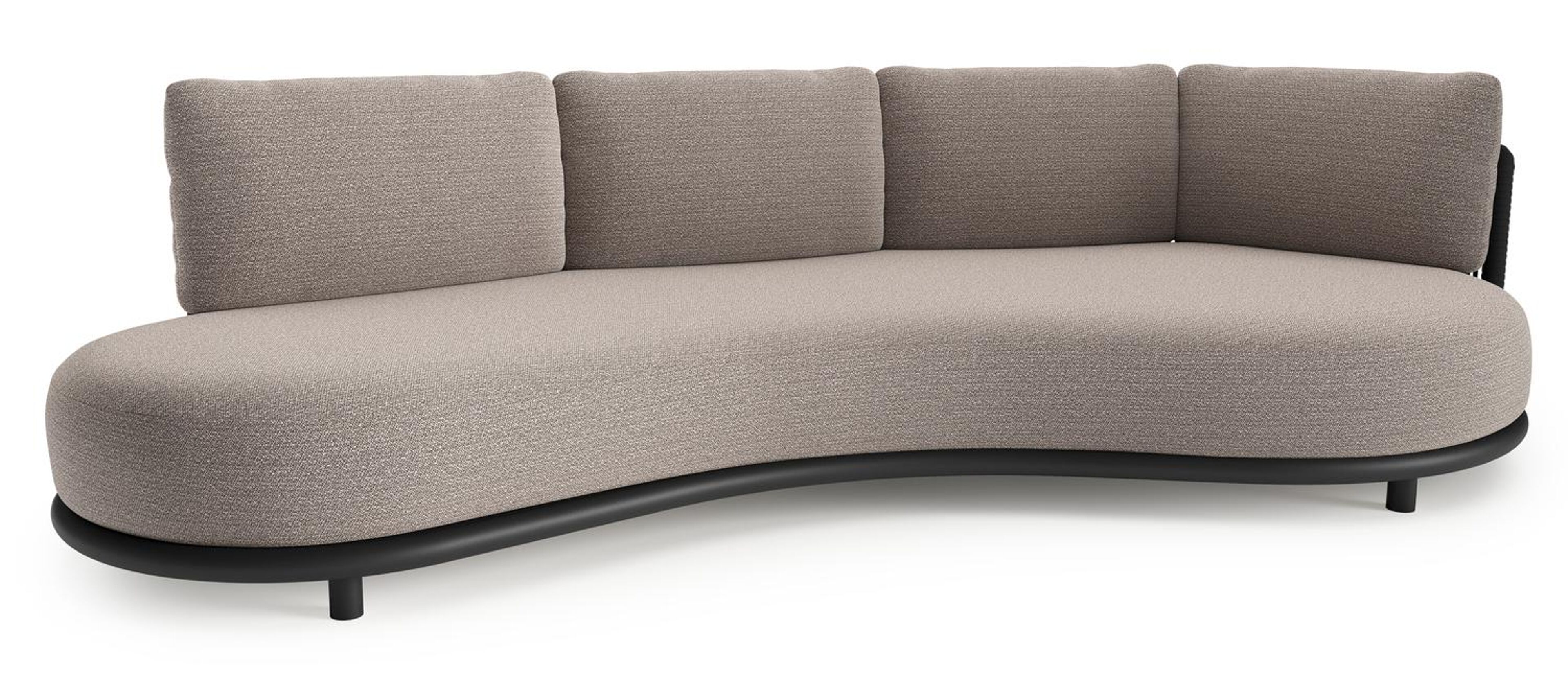 Lomano loungebank in zwart aluminium en zwart verticaal geweven luxe vlakke rope met wander granite all weather sunbrella® luxe kussen