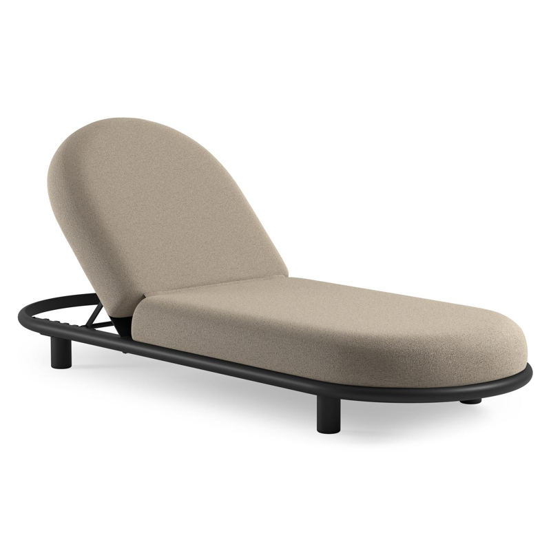 Chaise longue réglable Lomano en aluminium noir avec marbella beige all weather cosytica coussin