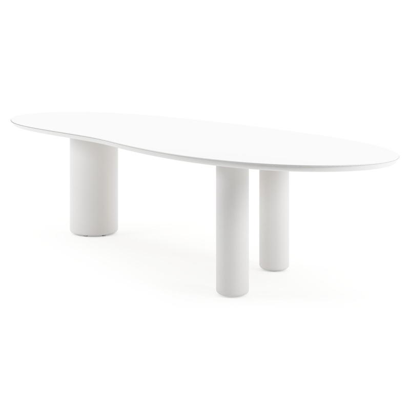 Table de jardin Amico organique en aluminium blanc et céramique pleine Arctic White - Lg. 320 x Lrg. 120 x Haut. 73.5 cm