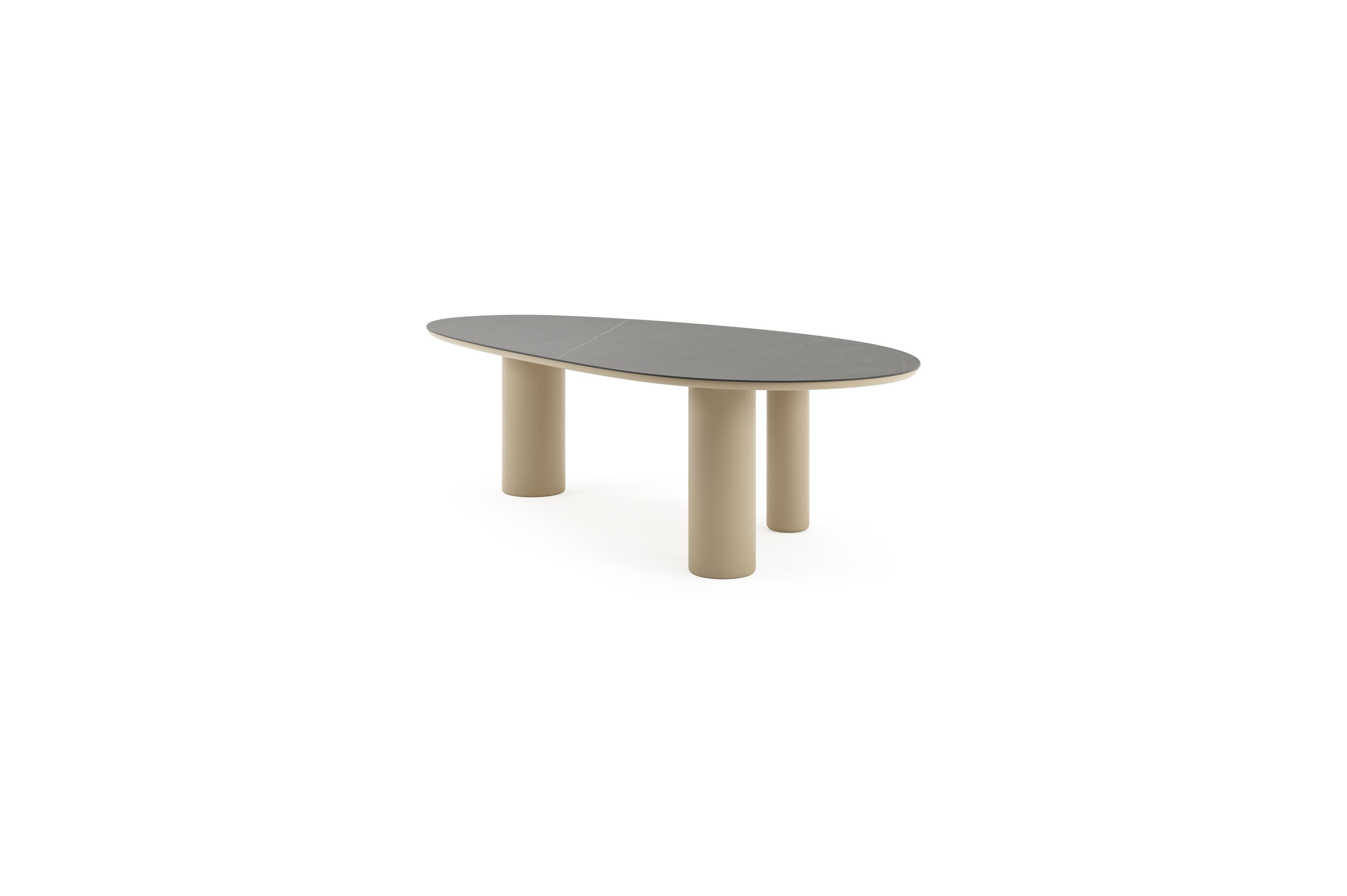 Table de jardin Amico mangue en aluminium beige et céramique pleine Calatorao - Lg. 260 x Lrg. 130 x Haut. 73.5 cm
