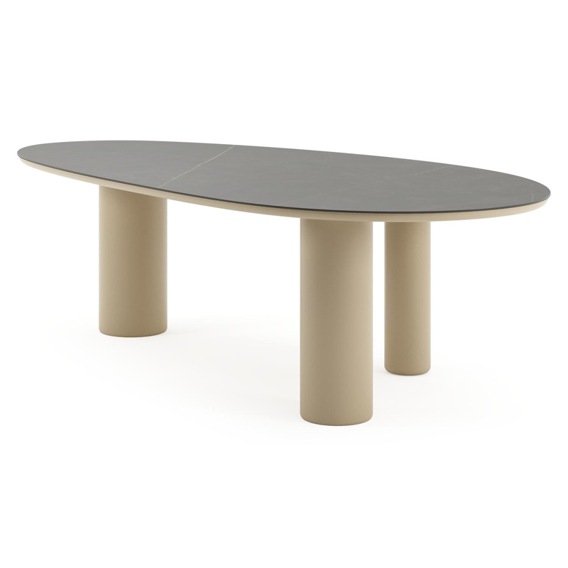 Table de jardin Amico mangue en aluminium beige et céramique pleine Calatorao - Lg. 260 x Lrg. 130 x Haut. 73.5 cm