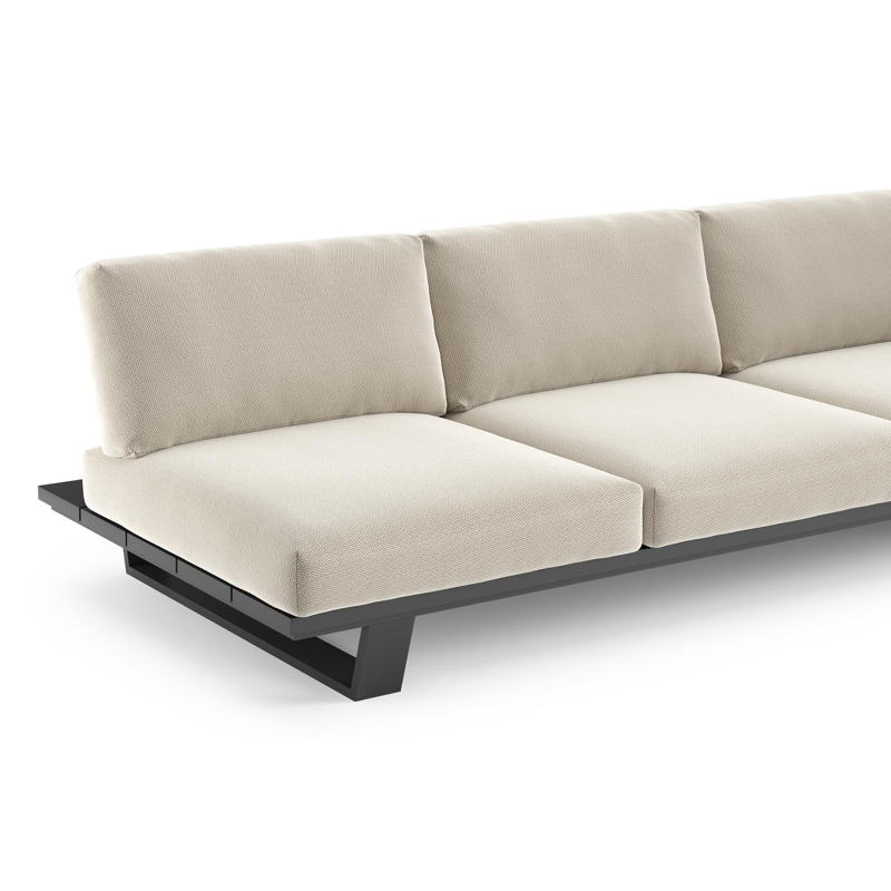 Pagino loungebank in zwart aluminium met lopi marble all weather sunbrella® luxe kussen