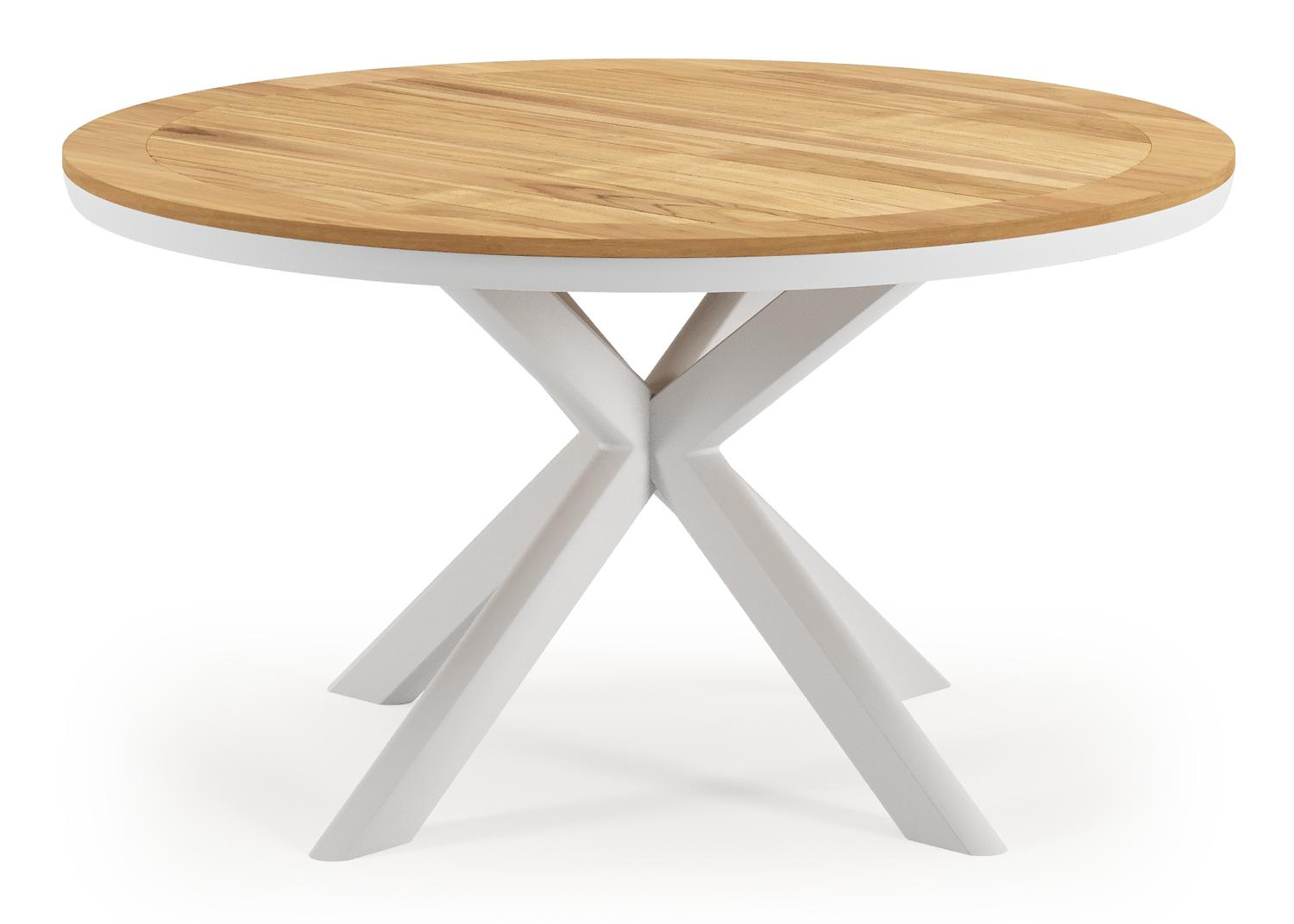 Pamplona ronde tuinset in wit aluminium en teak naturel met 6 Cosa tuinstoelen