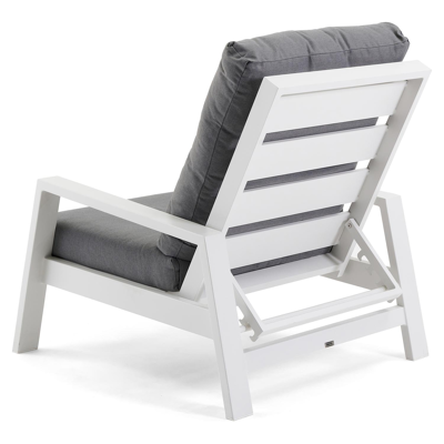 Fauteuil de jardin avec dossier réglable Veneto 1-pl en aluminium blanc avec coussin en weather+ softtouch gris