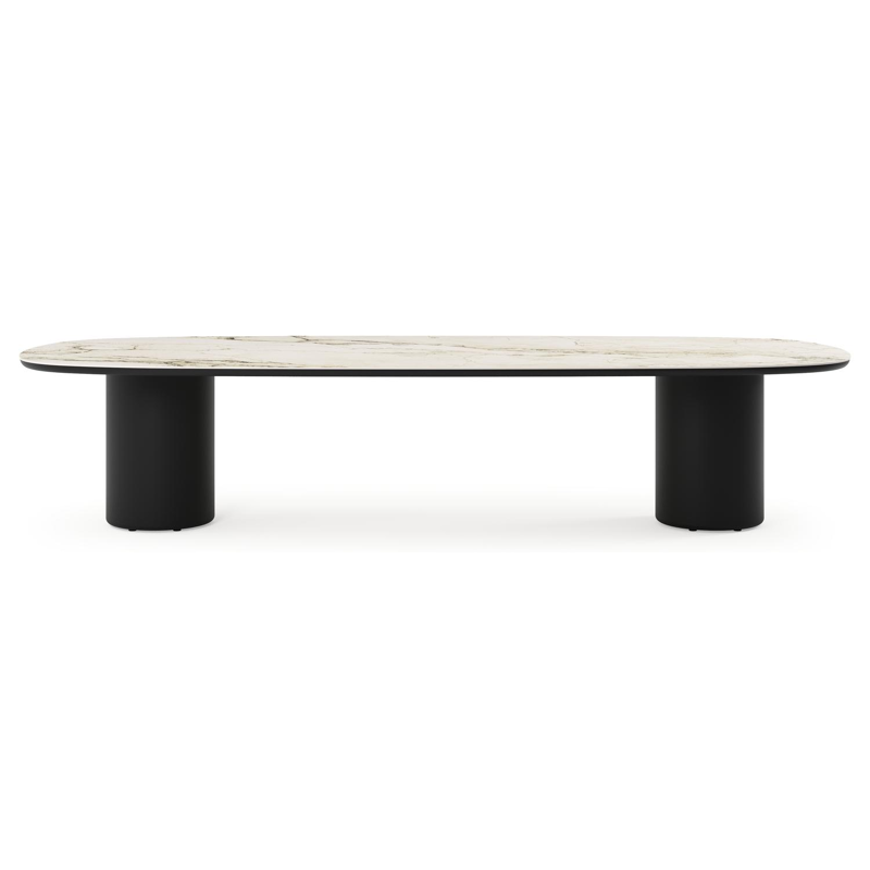 Amico low dining tuintafel bombo in zwart aluminium en volkeramiek Colorado Dunes - L 320 x B 130 x H 61 cm