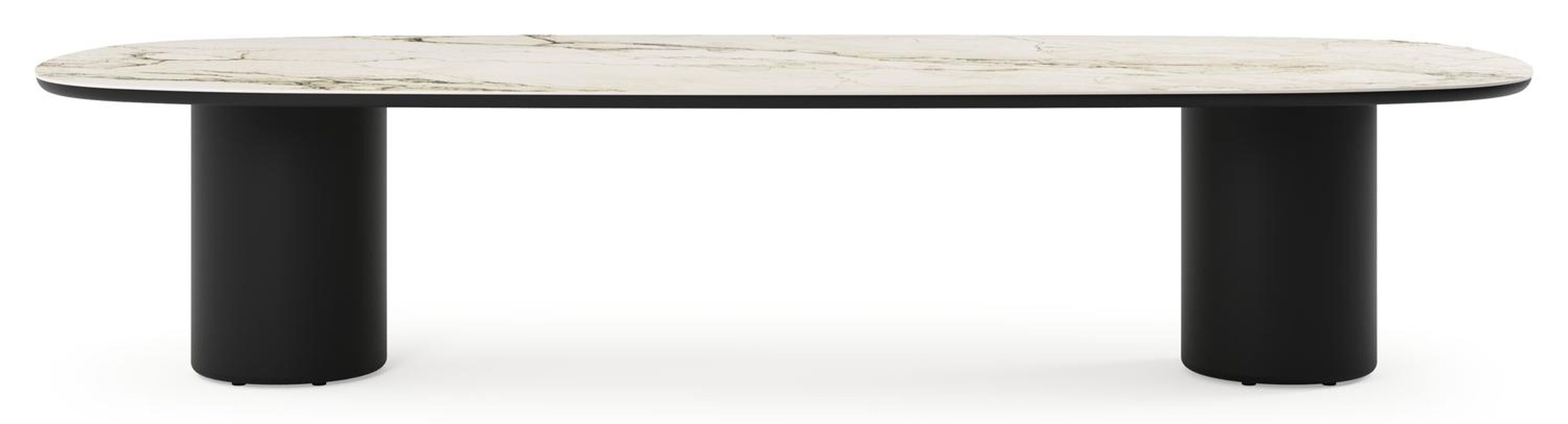 Table de jardin low dining Amico bombo en aluminium noir et céramique pleine Colorado Dunes - Lg. 320 x Lrg. 130 x Haut. 61 cm