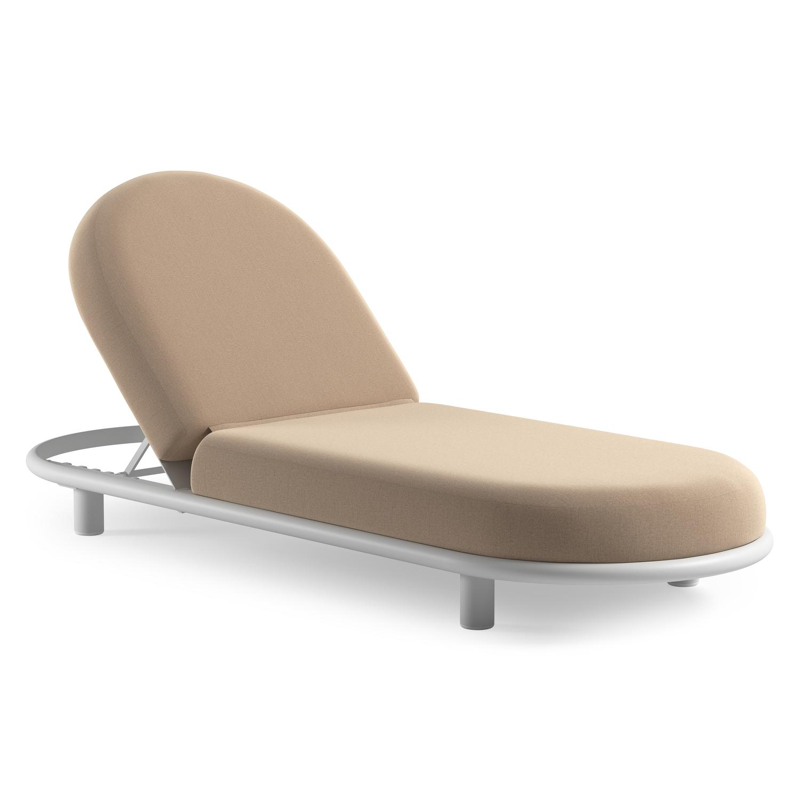 Chaise longue réglable Lomano en aluminium blanc avec natte heather beige all weather sunbrella® luxe coussin
