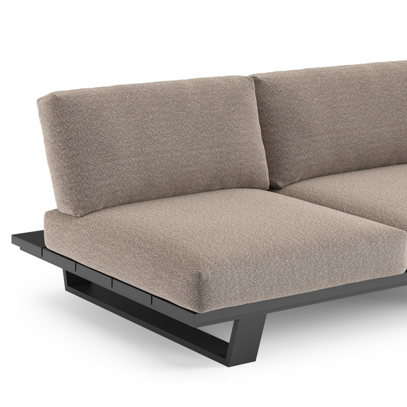 Canapé de jardin Pagino en aluminium noir et coussins en all weather sunbrella® luxe wander manioc