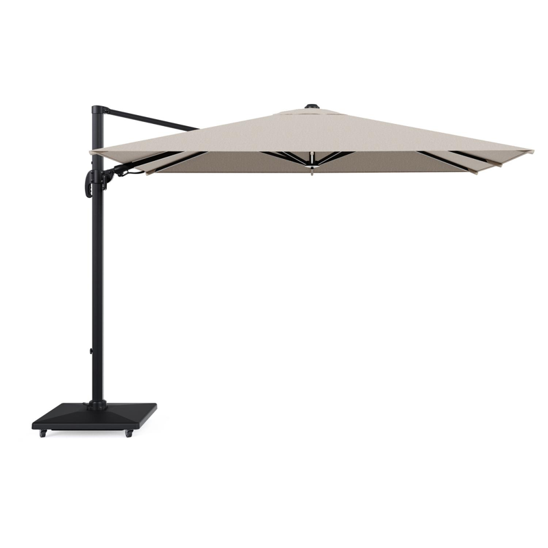 Avola zweefparasol met tiltfunctie in zwart aluminium en natural Weather+ Softtouch parasoldoek - L1 200 x L2 300 cm met parasolvoet Avola 90 kg