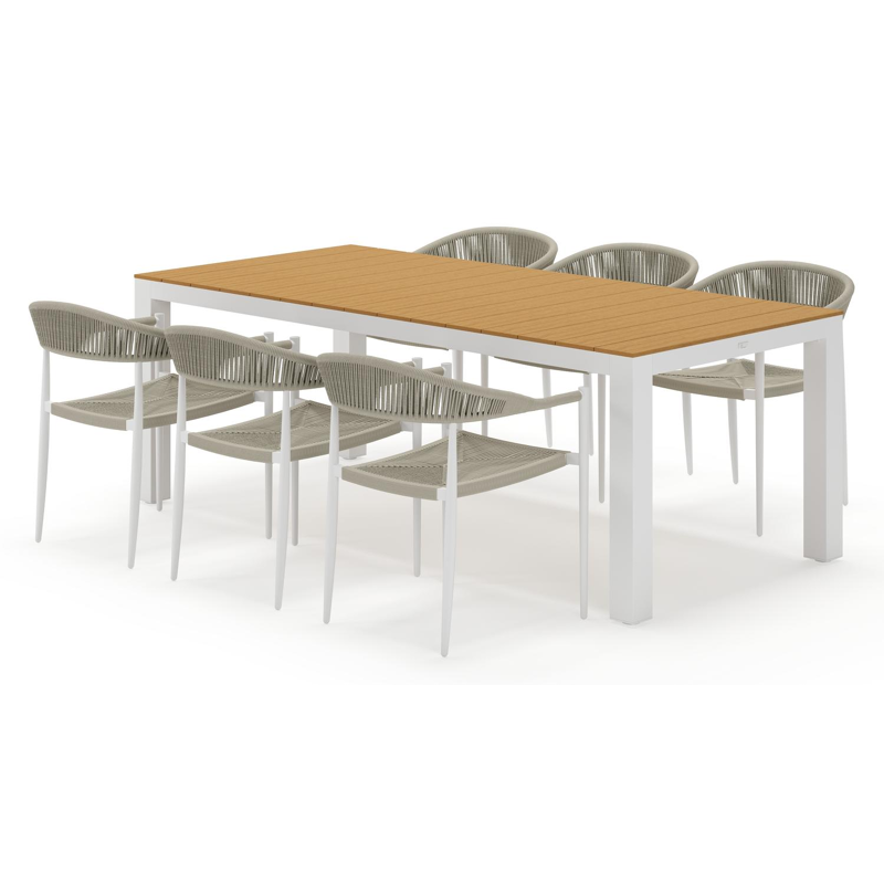 Calzo tuinset rechthoekig in wit aluminium en polywood met 6 Guarda tuinstoelen