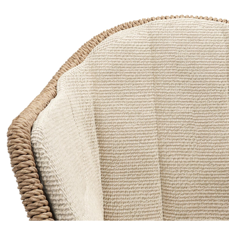 Pagino tuinstoel in wit aluminium en naturel ronde wicker met zitkussen in All Weather Cosytica Althea Chalk