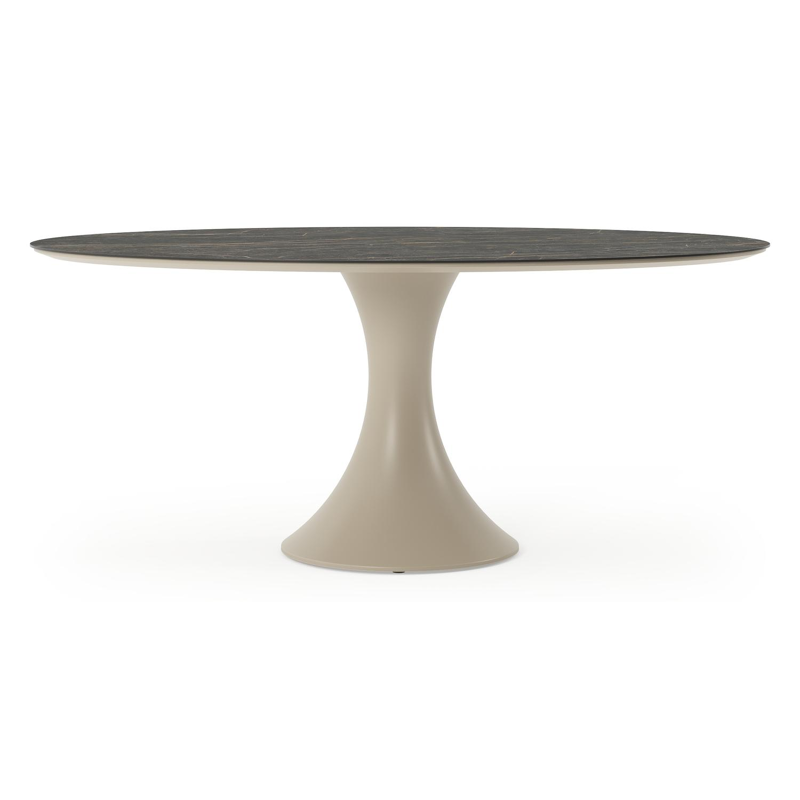 Table de jardin Fano ovale en aluminium beige et céramique pleine Black Obsession - Lg. 180 x Lrg. 110 x Haut. 75 cm