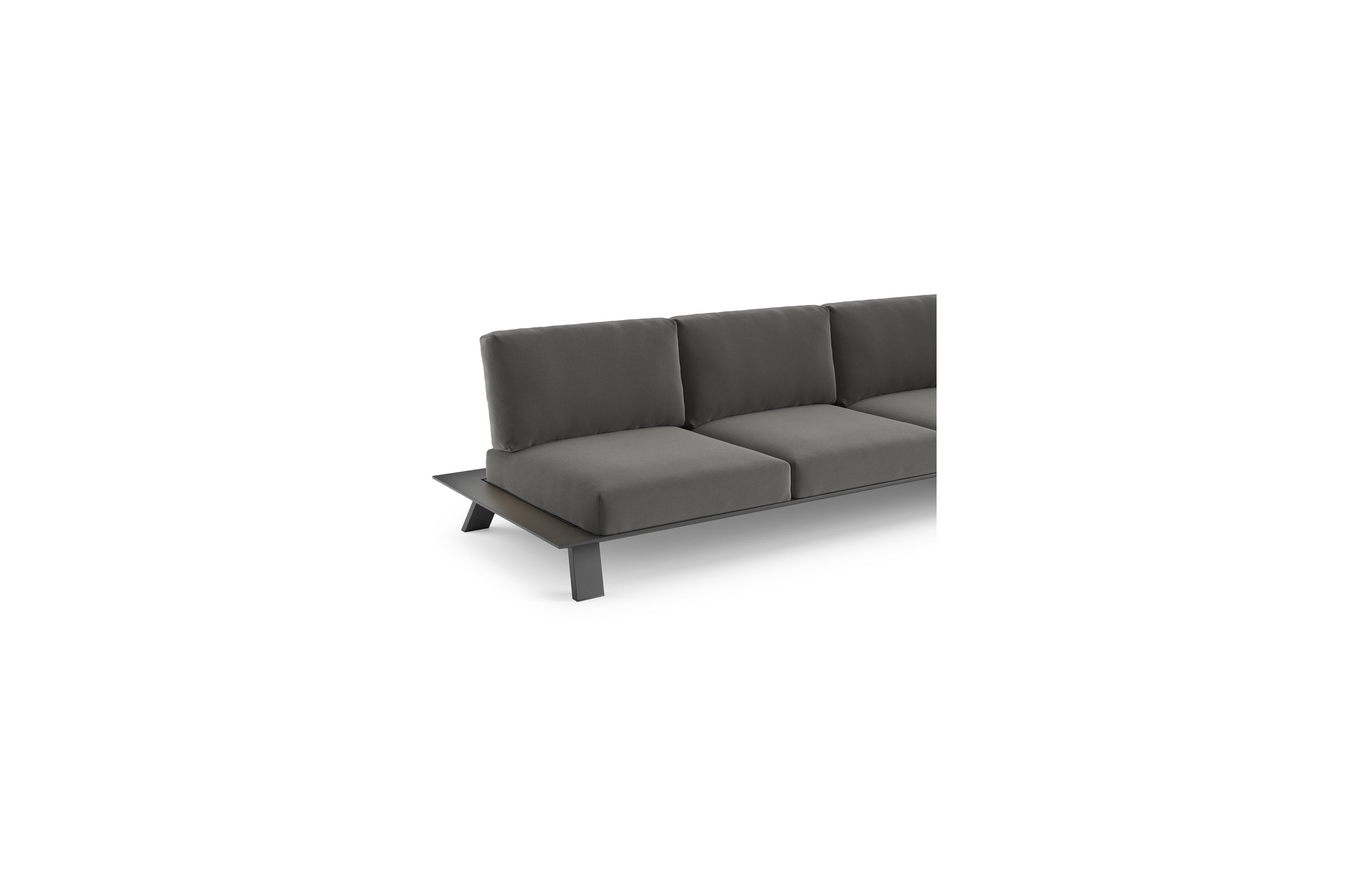 Cesano loungeset in zwart aluminium met natte charcoal chine all weather sunbrella® luxe kussens