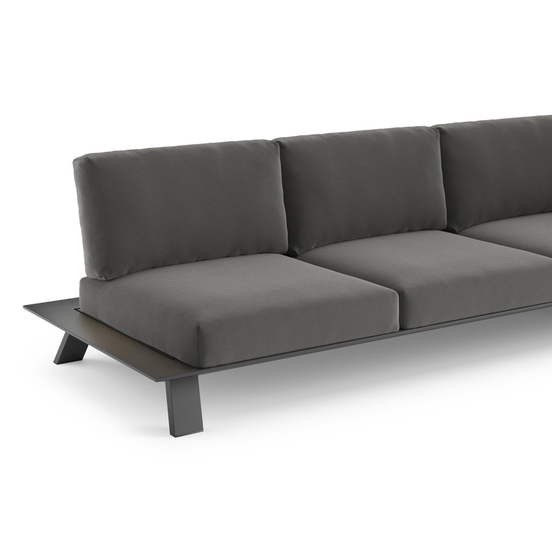 Cesano loungeset in zwart aluminium met natte charcoal chine all weather sunbrella® luxe kussens