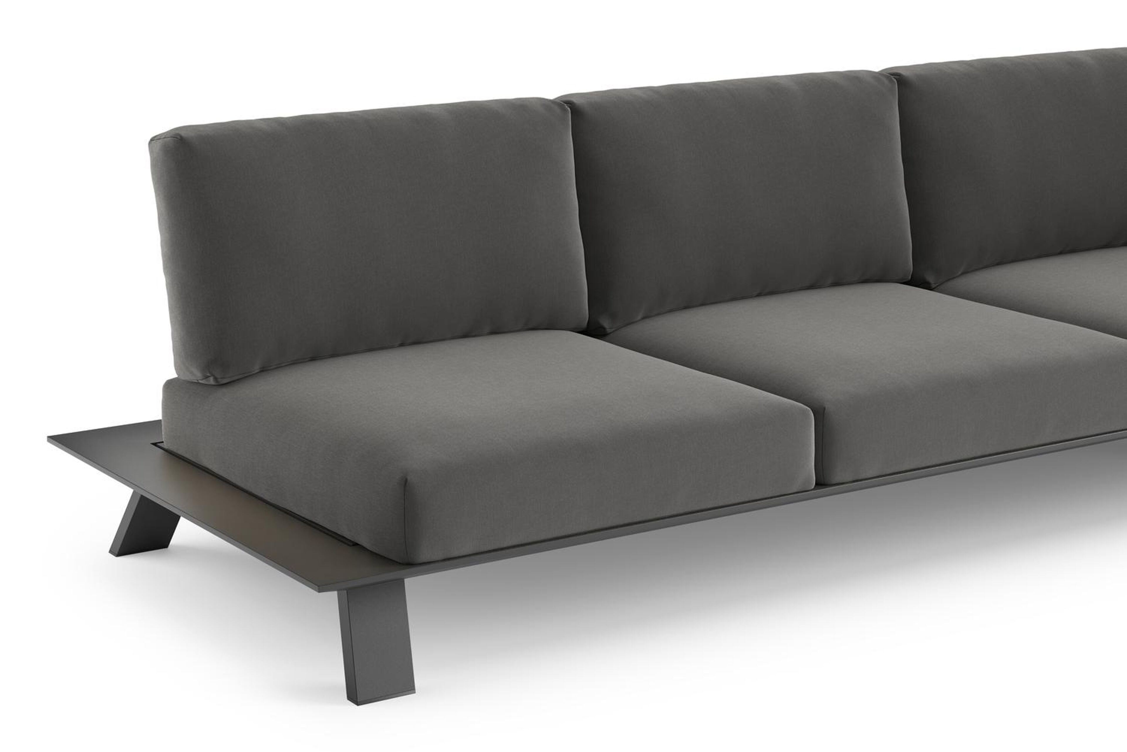 Cesano loungeset in zwart aluminium met natte charcoal chine all weather sunbrella® luxe kussens