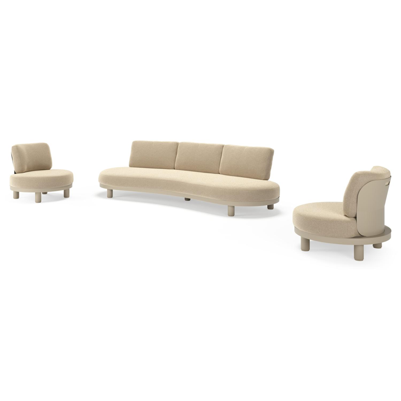 Donato loungeset in beige aluminium met all weather cosytica Althea Camel kussen