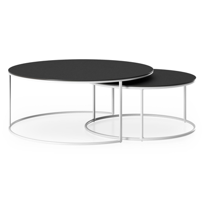 Ensemble de 2 tables d'appoint Fano ronde en aluminium blanc et céramique pleine Nero Black - Diam. 85/65 x Haut. 35/30 cm