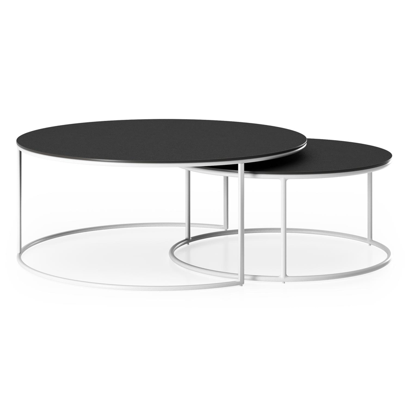 Fano set van 2 loungetafels rond in wit aluminium en volkeramiek Nero Black - Dia. 85/65 x H 35/30 cm