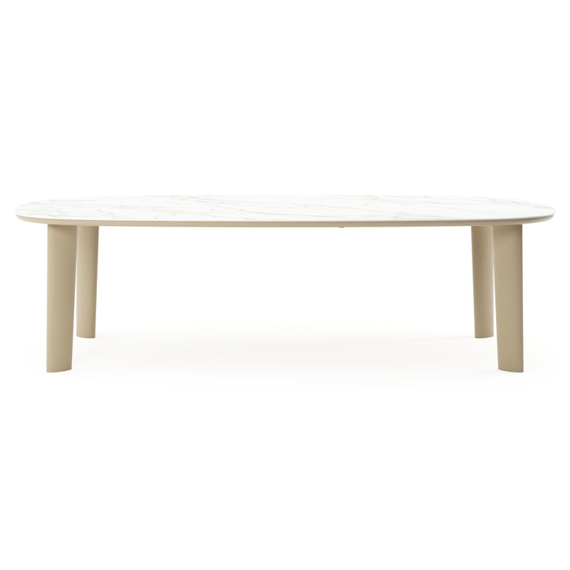 Table de jardin Amico bombo xl en aluminium beige et céramique pleine Calacatta - Lg. 270 x Lrg. 148 x Haut. 74 cm