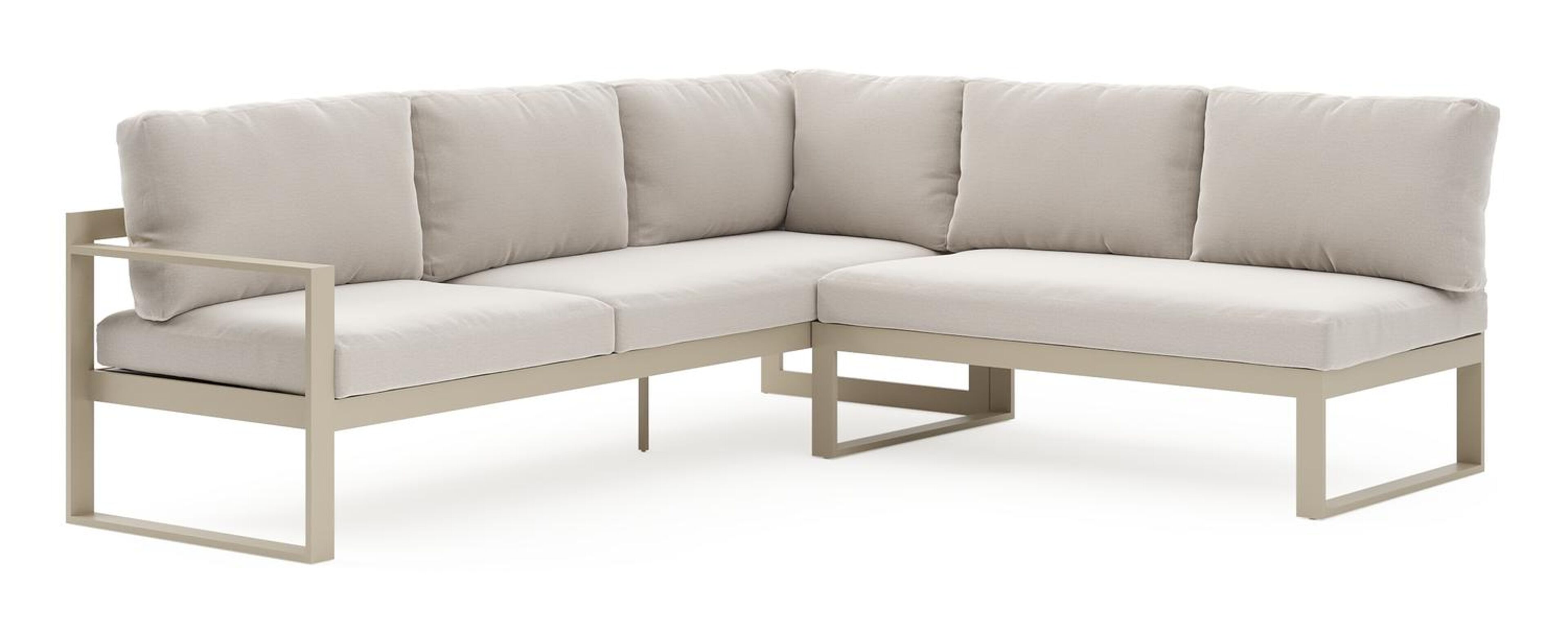 Salon de jardin d'angle Caldela en aluminium beige et coussins en weather+ softtouch beige