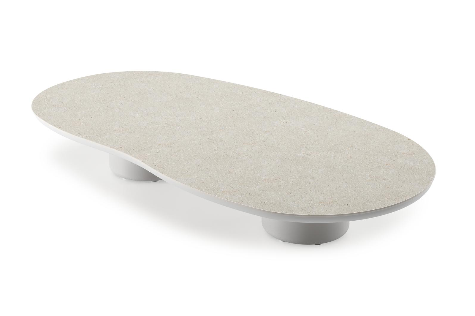 Table de basse Amico organique en aluminium blanc et céramique pleine Shilin - Lg. 170 x Lrg. 91 x Haut. 25 cm