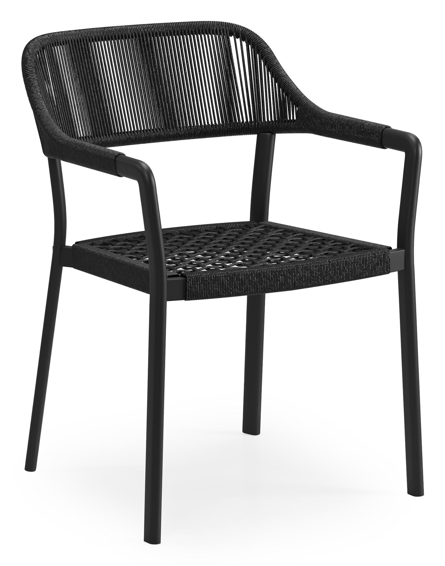 Chaise de jardin empilable Cesano in aluminium noir et résine tressée noir
