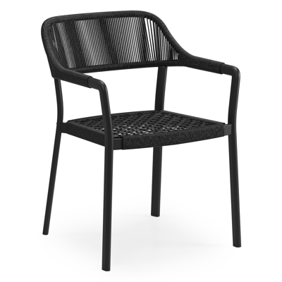 Chaise de jardin empilable Cesano in aluminium noir et résine tressée noir