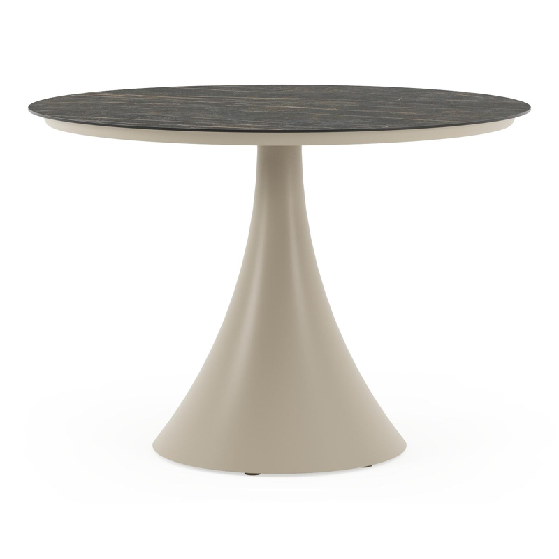 Table de jardin Fano ronde en aluminium beige et céramique pleine Black Obsession - Diam. 110 x Haut. 75 cm