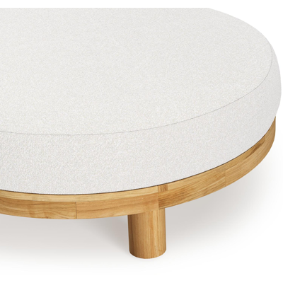 Donato lounge poef in teak en beige verticaal geweven ronde rope met all weather solica Soul Optik kussen