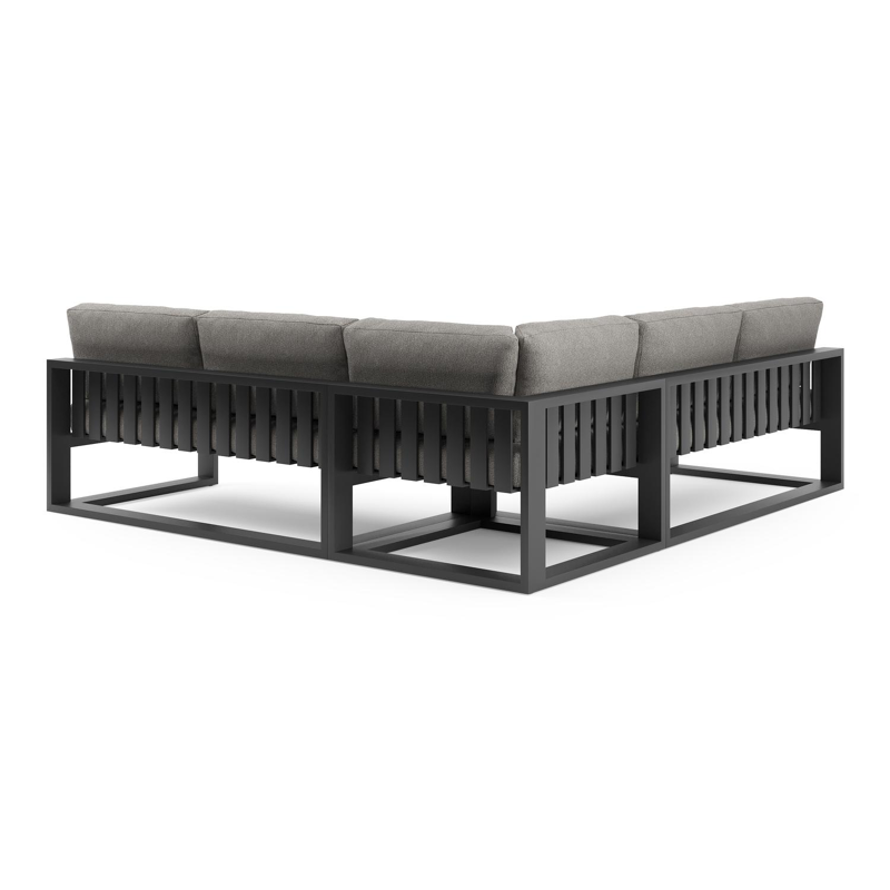 Verato loungehoek in zwart aluminium met tundra charcoal all weather sunbrella® luxe kussen