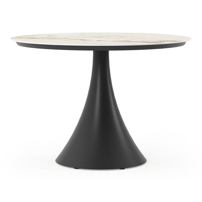 Fano tuintafel rond in zwart aluminium en volkeramiek colorado dunes - Dia. 110 x H 75 cm