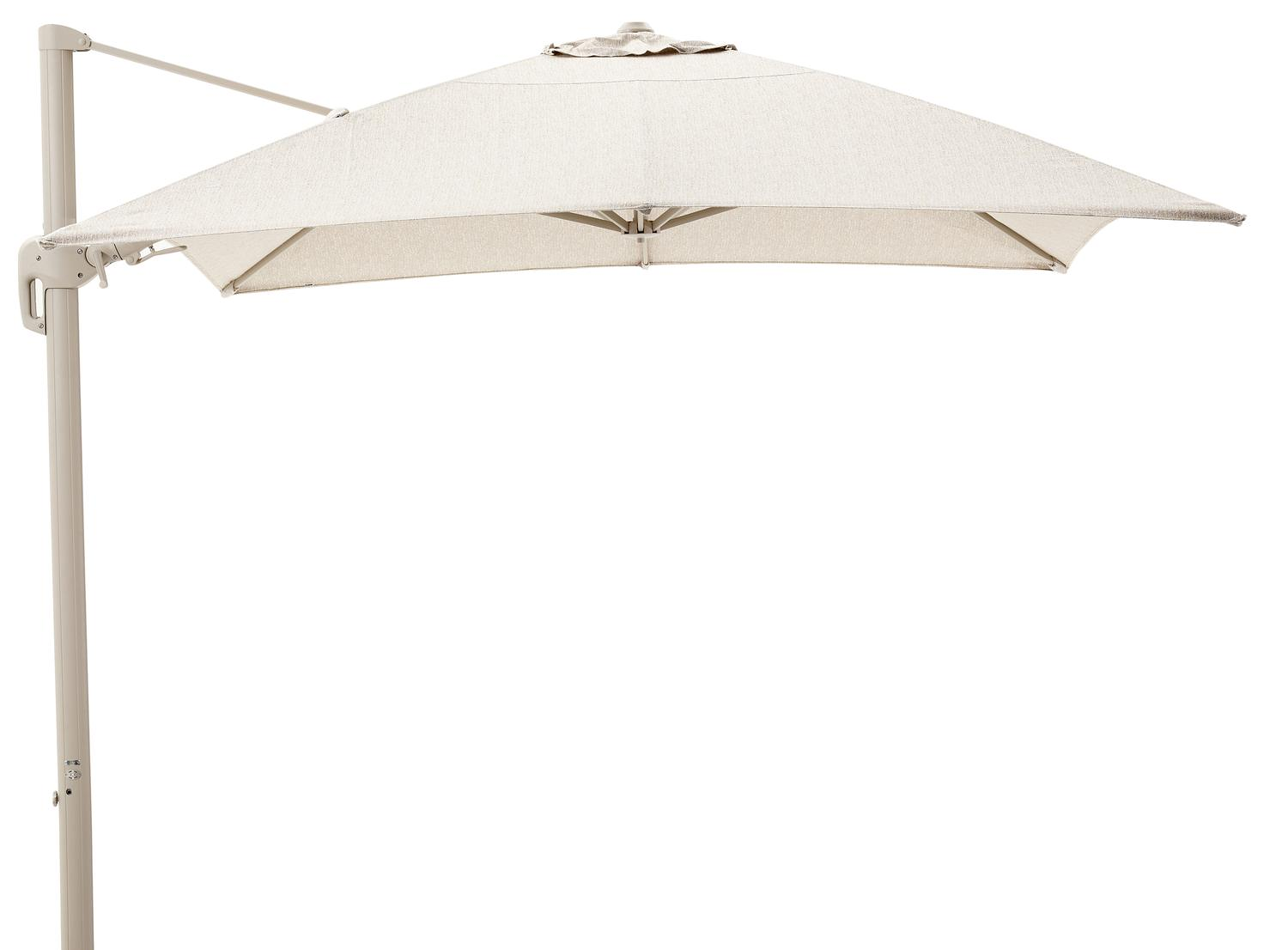 Rufina zweefparasol met tiltfunctie in beige aluminium en Sunbrella Luxe Tundra Sand parasoldoek - L1 400 x L2 300 cm (zonder voet) (zonder voet)