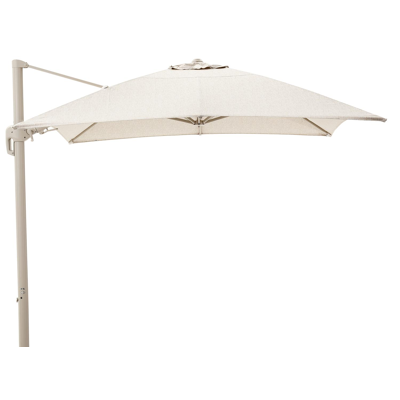 Rufina zweefparasol met tiltfunctie in beige aluminium en Sunbrella Luxe Tundra Sand parasoldoek - L1 400 x L2 300 cm