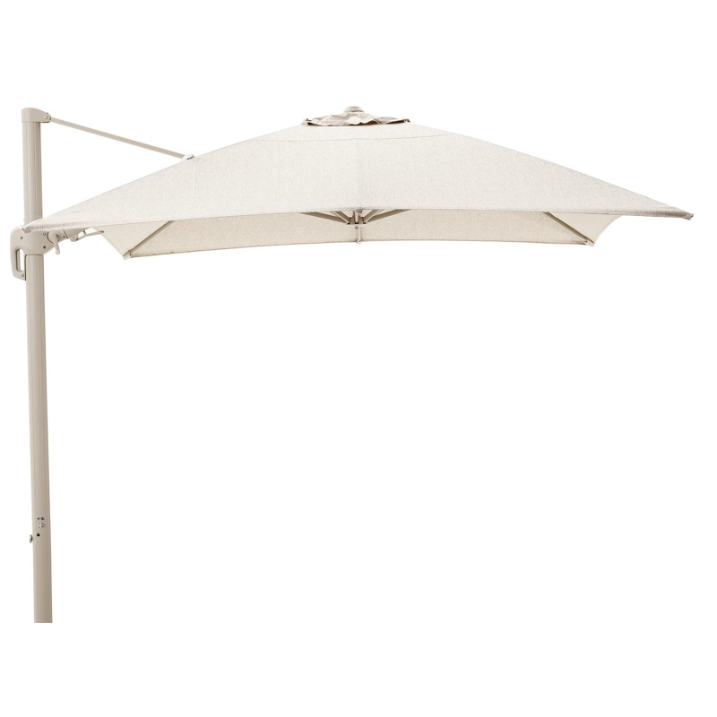 Rufina zweefparasol met tiltfunctie in beige aluminium en Sunbrella Luxe Tundra Sand parasoldoek - L1 400 x L2 300 cm (zonder voet) (zonder voet)
