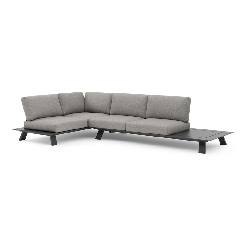 Cesano loungehoek in zwart aluminium met tundra charcoal all weather Sunbrella® luxe kussen