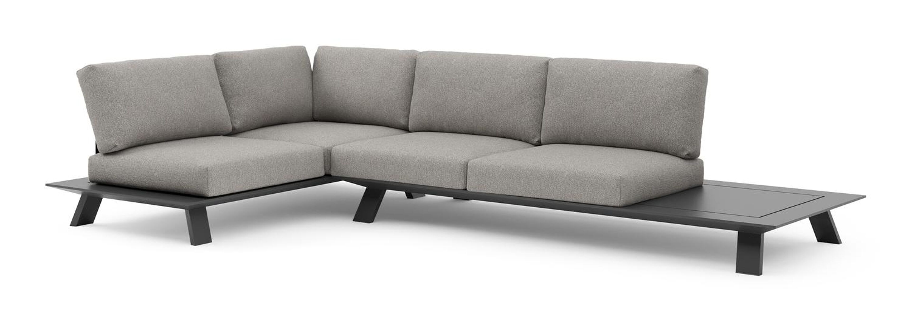 Salon de jardin d'angle Cesano en aluminium noir et coussin en all weather Sunbrella® luxe tundra charcoal