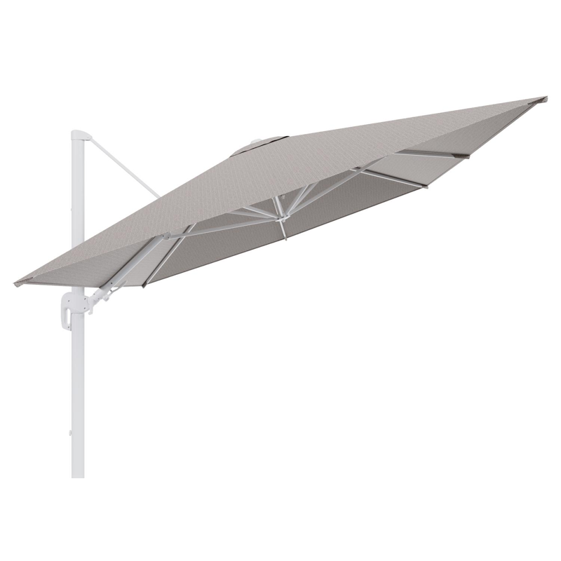 Parasol pendant Rufina avec fonction tilt en aluminium blanc et toile de parasol en All Weather Sunbrella® Luxe Wander Granite  - Lg.1 400 x Lg.2 300 cm (sans pied de parasol
