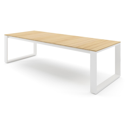 Table de jardin Verato en aluminium blanc et teck - Lg 280 x Larg. 110 x H 76.5 cm