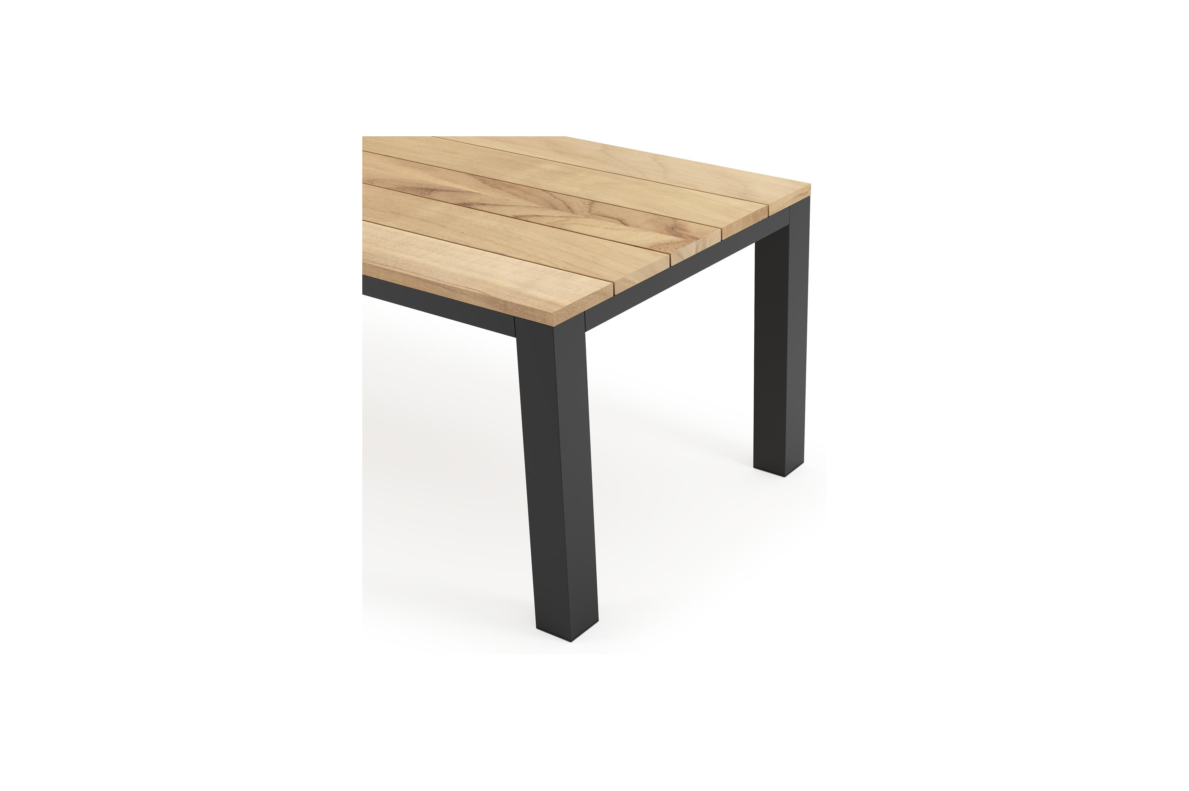 Nano tuintafel in zwart aluminium en teak - L 240 x B 100 x H 75 cm