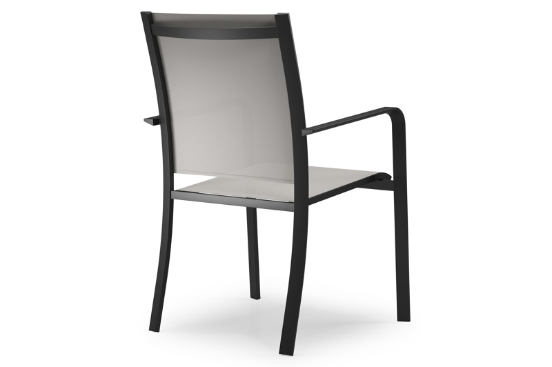 Amalfi tuinset met verlengbare tafel in zwart aluminium en teak tafelblad met 6 stapelbare Calobra tuinstoelen