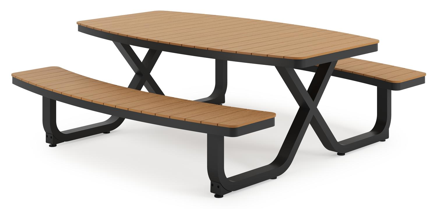 Alora picknicktafel in zwart aluminium en polywood - L 200 x B 216 x H 73,5 cm