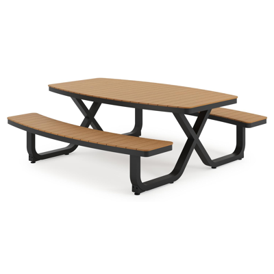 Alora picknicktafel in zwart aluminium en polywood - L 200 x B 216 x H 73,5 cm