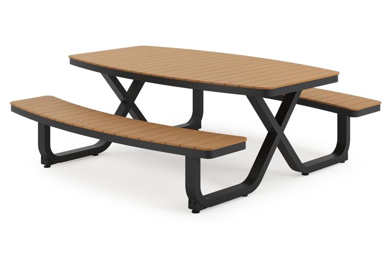 Alora picknicktafel in zwart aluminium en polywood - L 200 x B 216 x H 73,5 cm