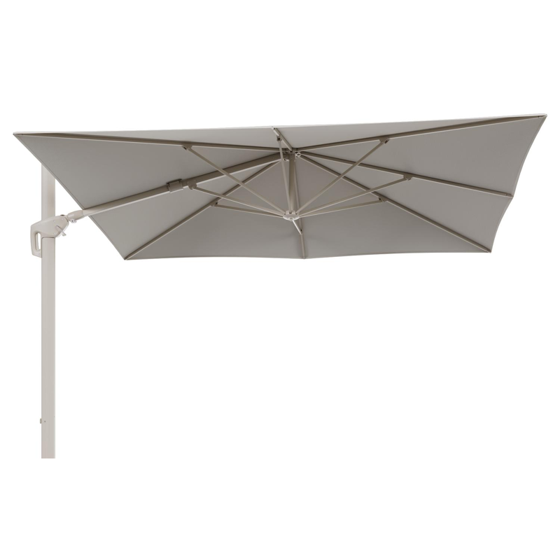 Parasol pendant Minore avec fonction tilt en aluminium beige et toile de parasol All Weather Sunbrella® Luxe Lopi Marble - Lg.1: 280 x Lg.2: 370 cm (sans pied de parasol