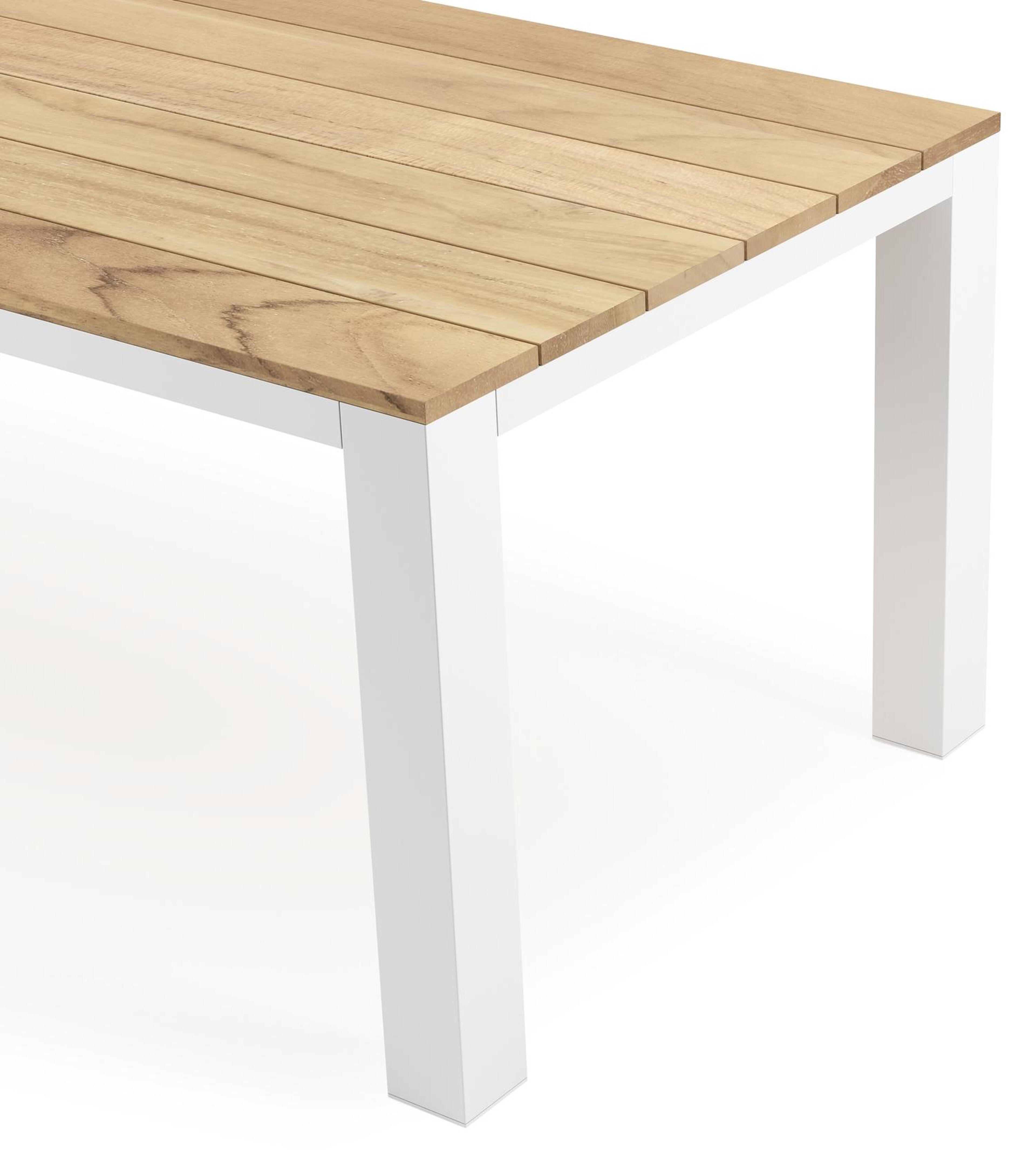 Table de jardin Nano en aluminium blanc et teck - Lg 240 x Larg. 100 x H 75 cm