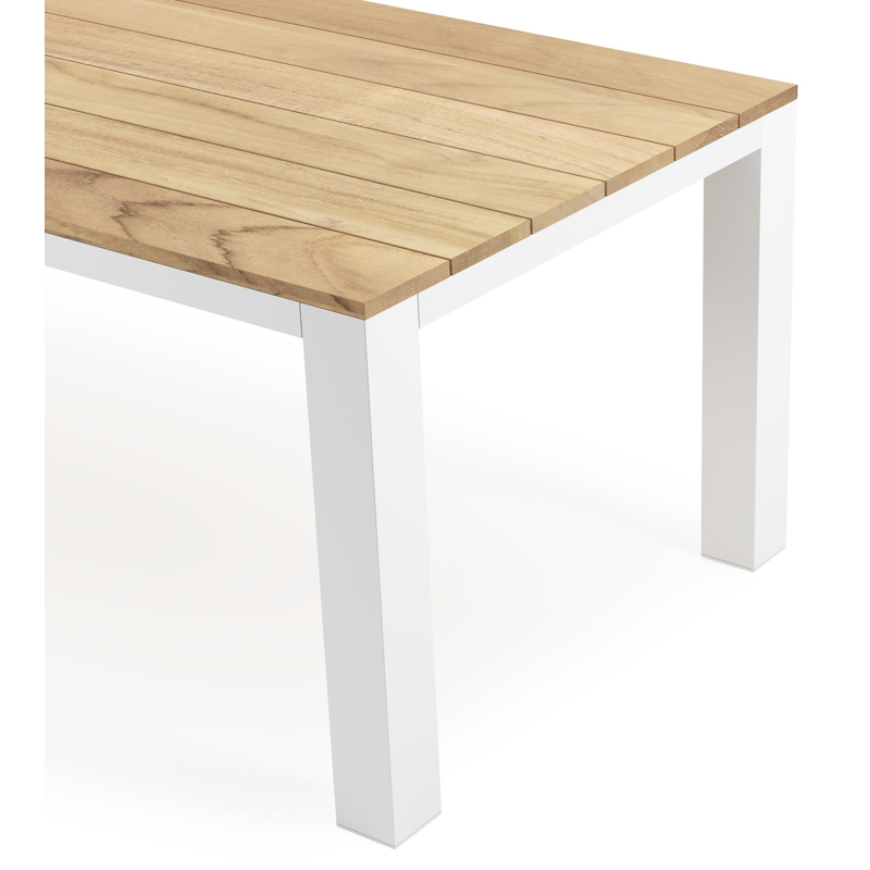 Nano tuintafel in wit aluminium en teak - L 240 x B 100 x H 75 cm