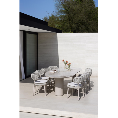 Chaise de jardin Lomo en aluminium beige et corde ronde tissée carrée beige