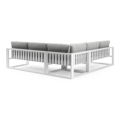 Verato loungehoek in wit aluminium met natte grey chine all weather sunbrella® luxe kussen