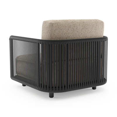 Organo loungestoel in zwart aluminium en zwart verticaal geweven luxe vlakke rope met bora jungle all weather Cosytica kussen